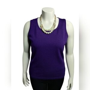 St. John Women's Purple Santana Knit Scoop Old Money Tennis Prep Luxury Top Sz L